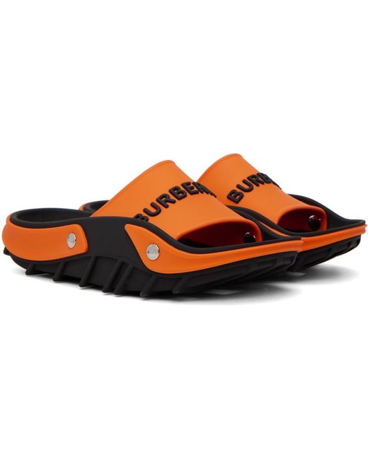 Burberry Orange Black Bucklow Slides Lyst Canada