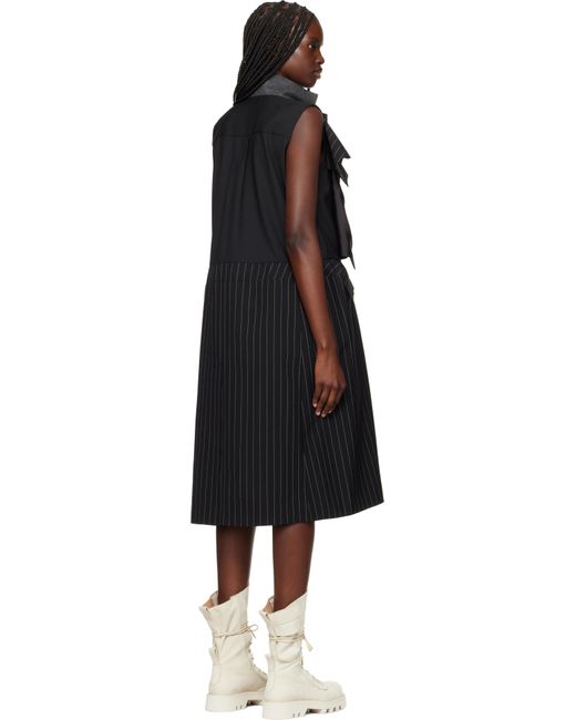 Sacai Black Wool Silk Suiting Midi Dress