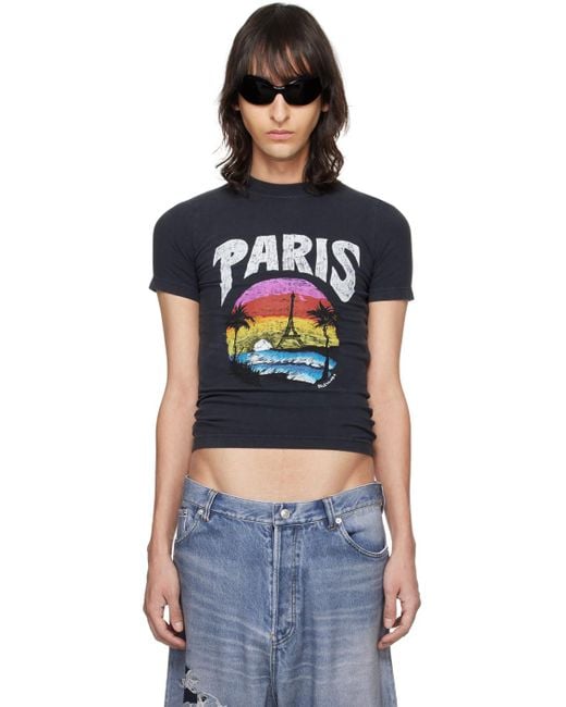 メンズ Balenciaga Paris Tropical Tシャツ Black