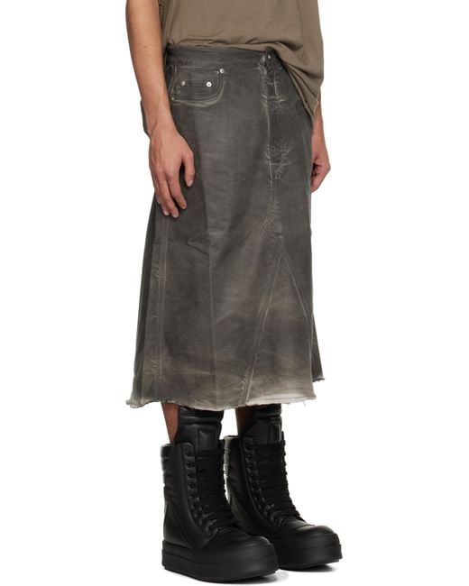 Rick Owens Black Hollywood Godet Denim Midi Skirt for men