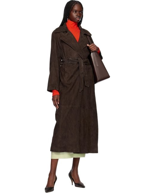 Nour Hammour Black Althea Belted Suede Coat