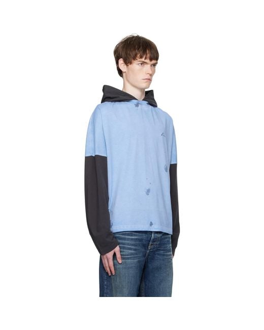 we11done Blue Painted Long-Sleeved Hoodie for men