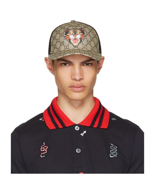 Gucci Brown Angry Cat Gg Supreme Baseball Cap for men