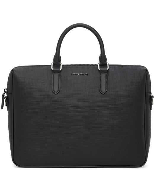 Ermenegildo Zegna Black Leather Business Briefcase for men