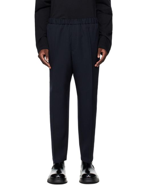 メンズ Jil Sander ネイビー ドローストリング トラウザーズ Blue