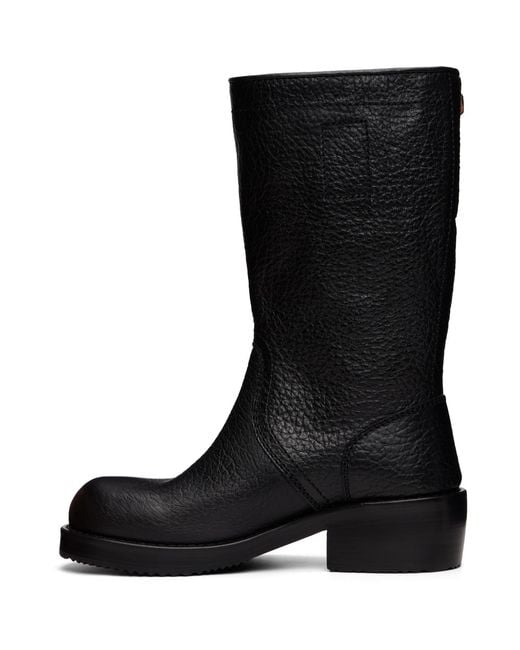 Dries Van Noten Black Leather Biker Boots