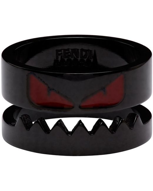 Fendi Black Bag Bugs Shiny Red Eyes Ring for men
