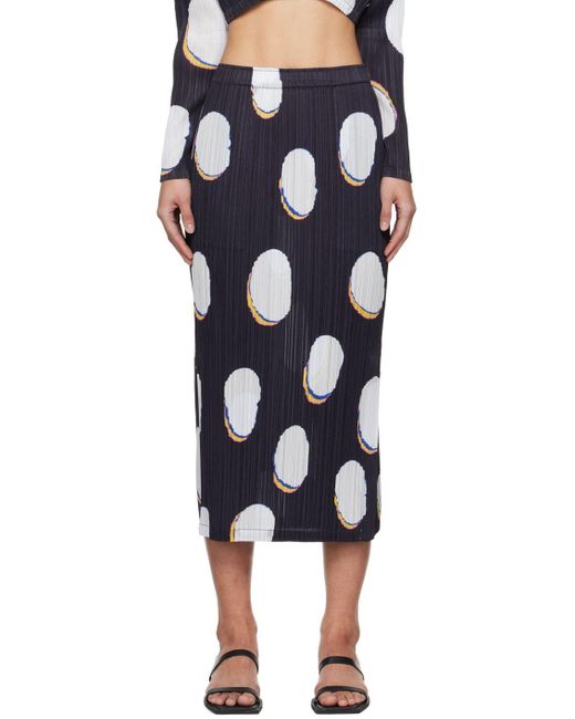 Pleats Please Issey Miyake Navy & White Bean Dots Midi Skirt in Black ...