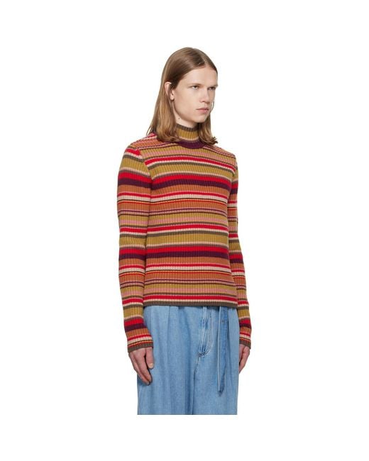 Dries Van Noten Red Ribbed Wool Turtleneck for men