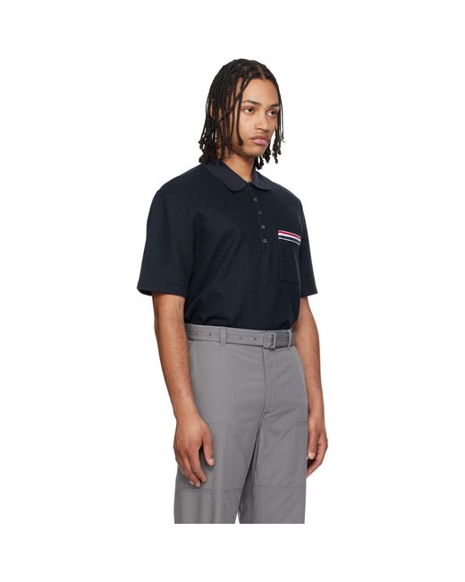 Thom Browne Black Short Sleeve Pocket Polo Rwb Embroidery Polo for men