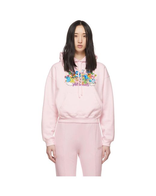 Vetements Pink Cropped Printed Cotton-jersey Hoodie