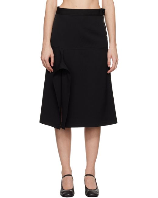 Lemaire Black Asymmetrical Wrapover Midi Skirt