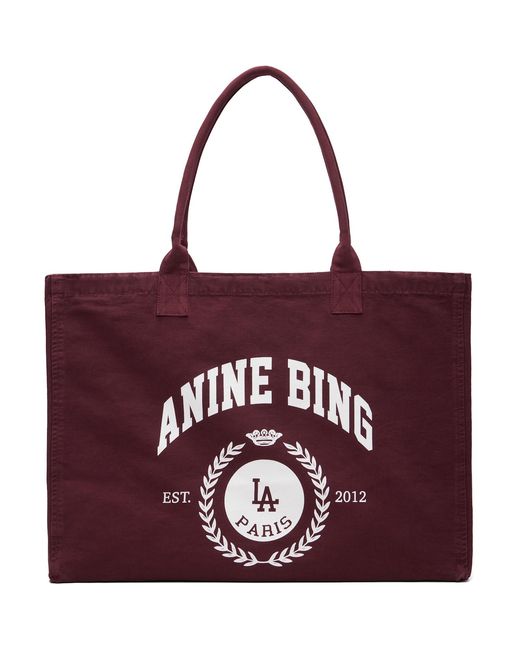 Anine Bing Red Leo Canvas Collegiate Tote