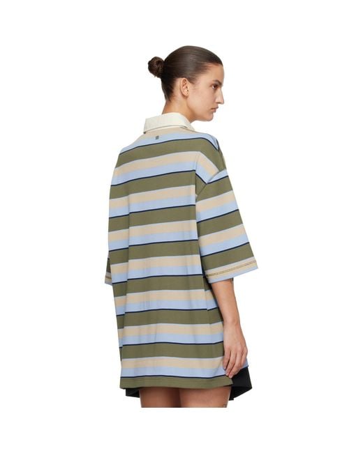 AMI Green Striped Cotton 'Ami Patch' Polo