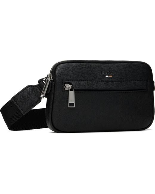 Boss Black Pebble-Grained Faux-Leather Bag for men