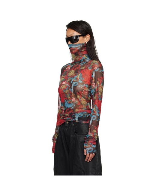 Lu'u Dan Red Masked Mesh Turtleneck