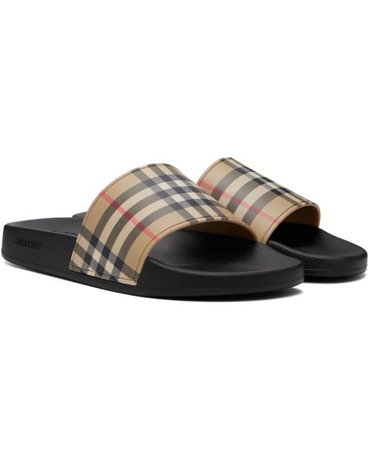 Burberry Brown Check Slides for men