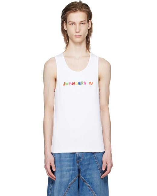 J.W. Anderson White Embroidered Tank Top for men