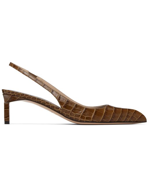 Tom Ford Black Khaki Shiny Stamped Crocodile T Slingback Heels