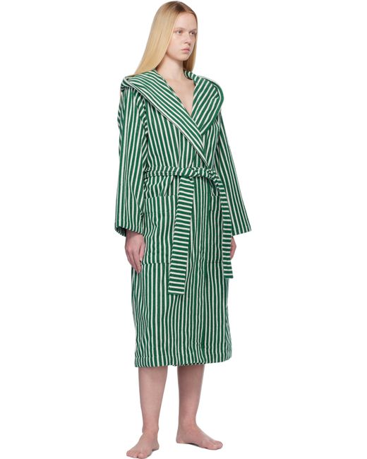 Sortie-De-Bain Vert Et Blanc En Tissu Éponge À Capuche Tekla en coloris Green