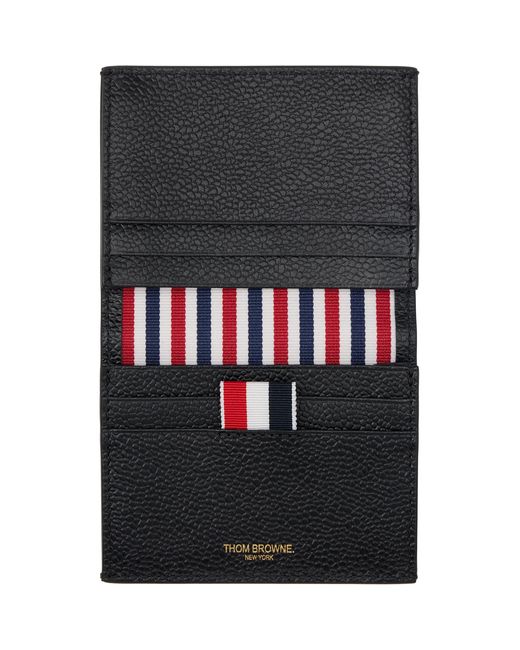 Thom Browne Black Pebble Grain Hector Double Card Holder for men