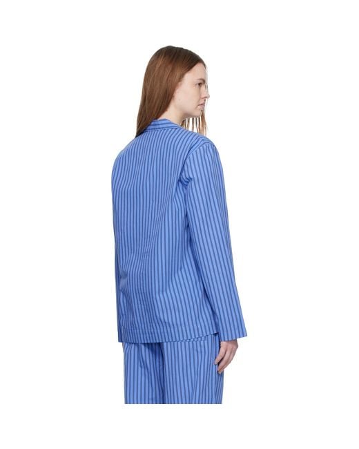 Tekla Blue Poplin Long-Sleeved Pyjama Shirt