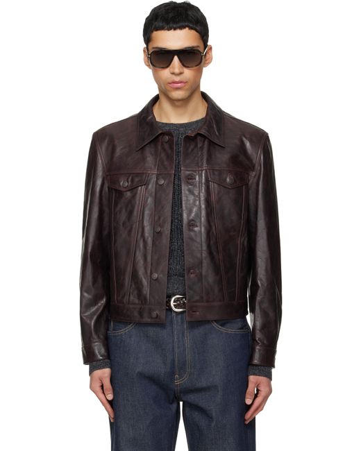 TONYWACK Black Aged Lamb Trucker Leather Jacket for men