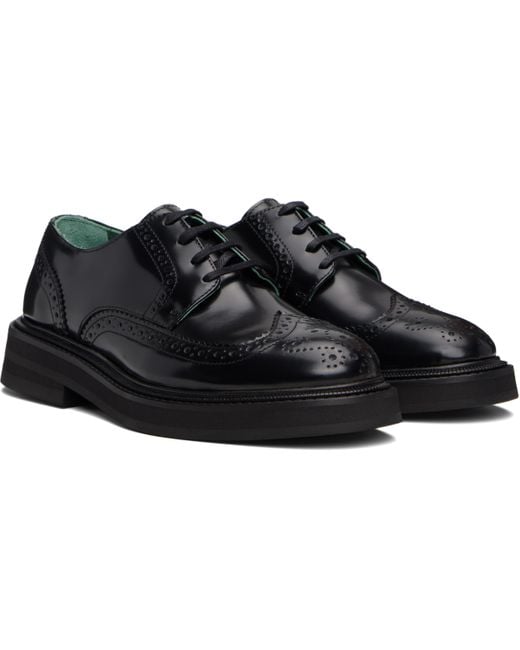 VINNY'S Black Leather Brogue Officer Derbys for men