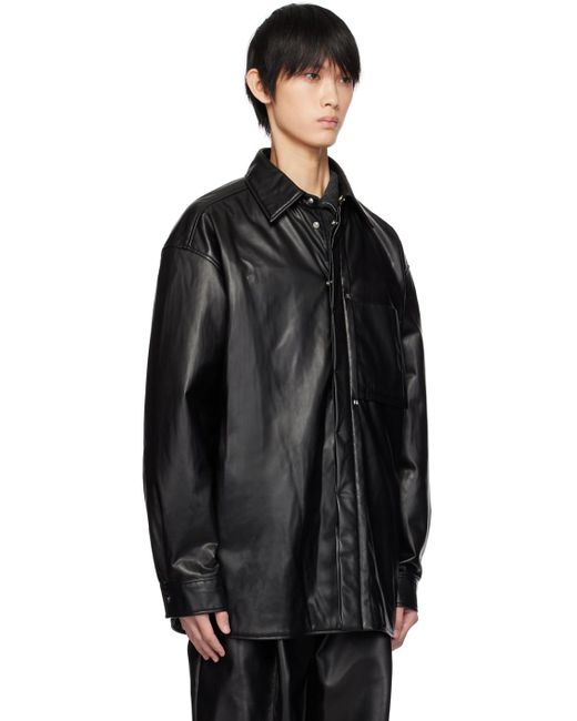 Wooyoungmi Black Patch Pocket Faux-leather Shirt for men