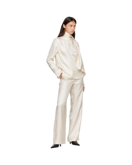 Loulou de Saison White Off- Gala Silk Twill Scarf Blouse