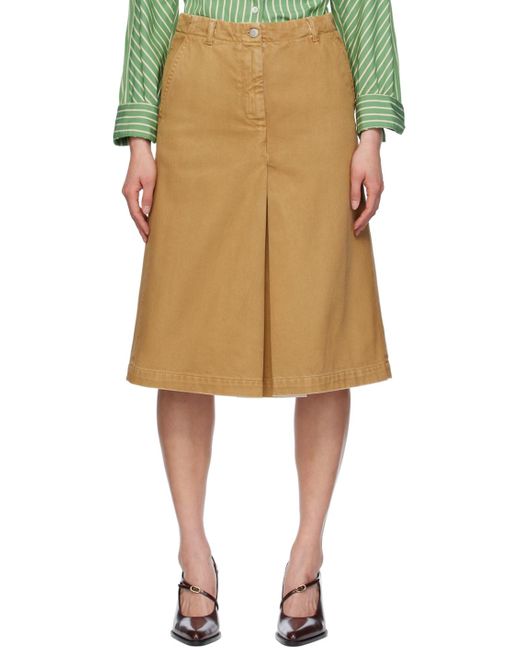 Dries Van Noten Natural Pleated Denim Midi Skirt