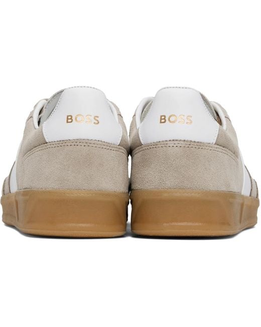 Boss Black Taupe & White Suede Sneakers for men