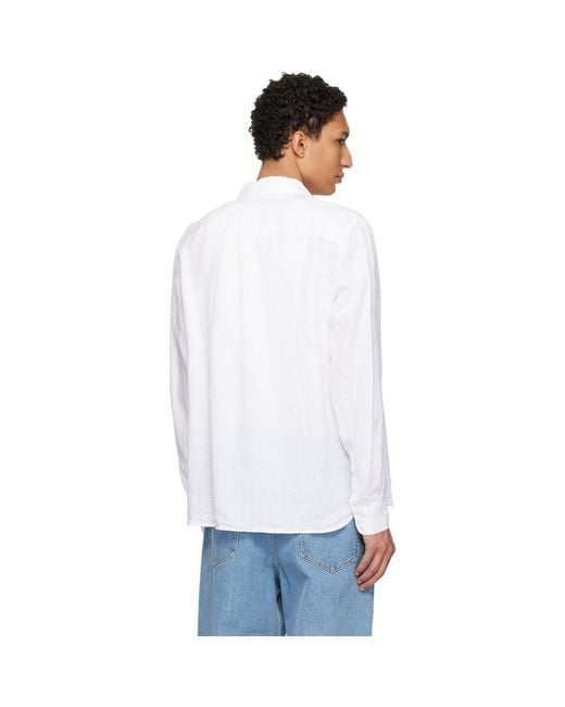 Merz B. Schwanen White Relaxed Linen Long Sleeve Shirt for men
