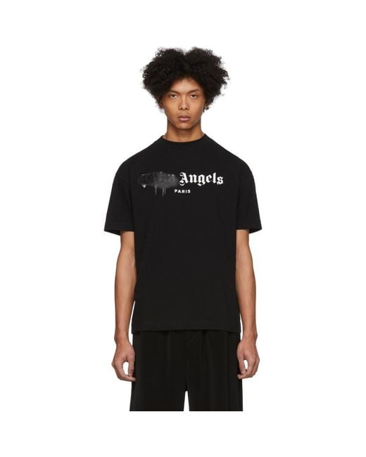 Palm Angels Black Paris Sprayed Logo T-shirt for men