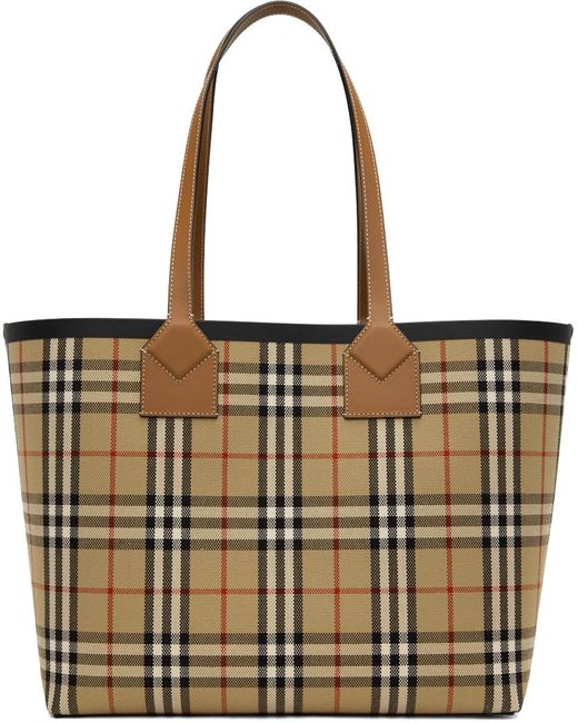 Burberry Natural Medium London Check-pattern Tote Bag