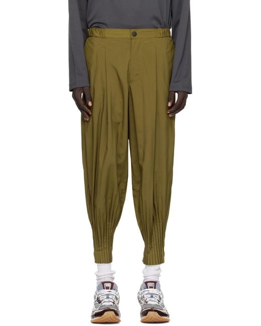 Homme Plissé Issey Miyake Green Khaki Cascade Trousers for men