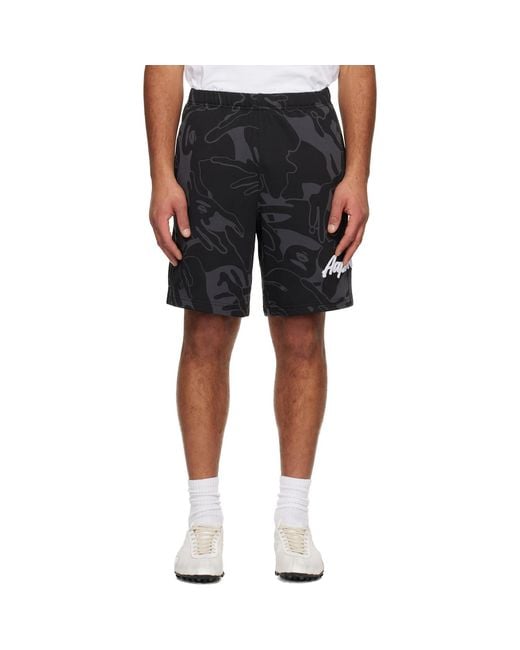 Aape By A Bathing Ape Black 'Aapenow' Moonface Logo Camo Sweat Shorts for men