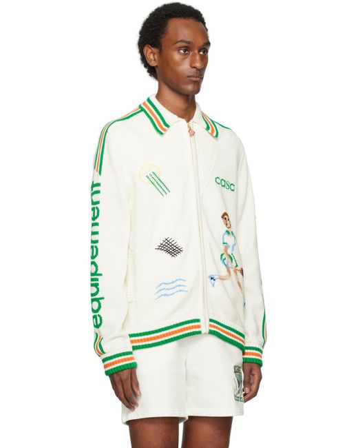 Casablancabrand White 'le Jeu' Zip-up Sweater for men