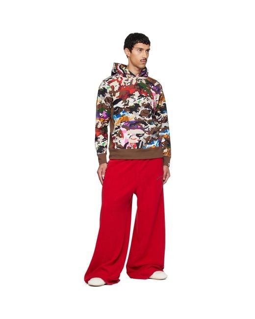 A Bathing Ape Red Hybrid Camo Shark Pullover Hoodie for men