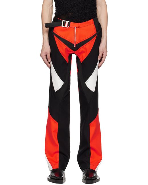 Dion Lee Red & Black Moto Panel Trousers for men