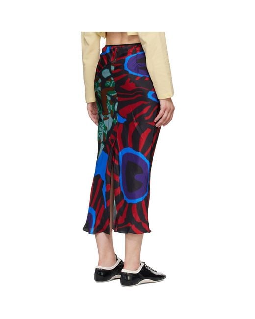Dries Van Noten Blue Printed Midi Skirt
