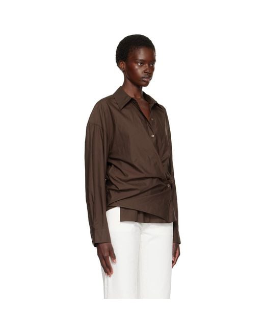 Lemaire Brown Straight Collar Twisted Shirt