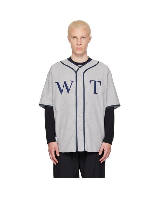 (w)taps Gray League S/S Cotton Twill Shirt for men