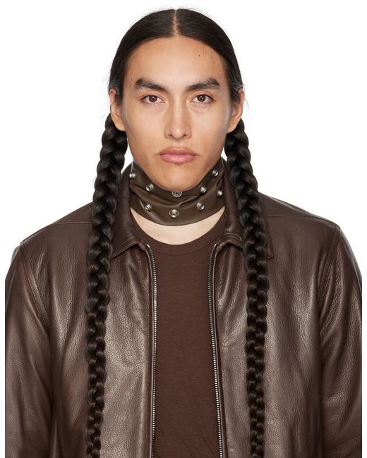 Rick Owens Green Brown Leather Choker for men