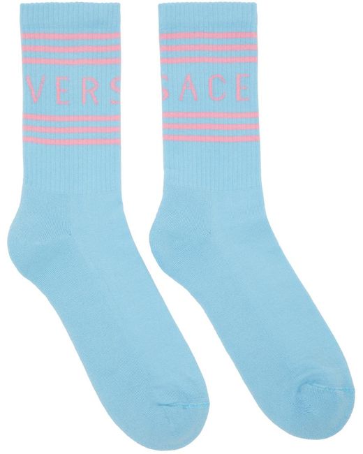 Chaussettes A Logo Bleues Et Roses 1990s Coton Versace Pour Homme En Coloris Bleu Lyst