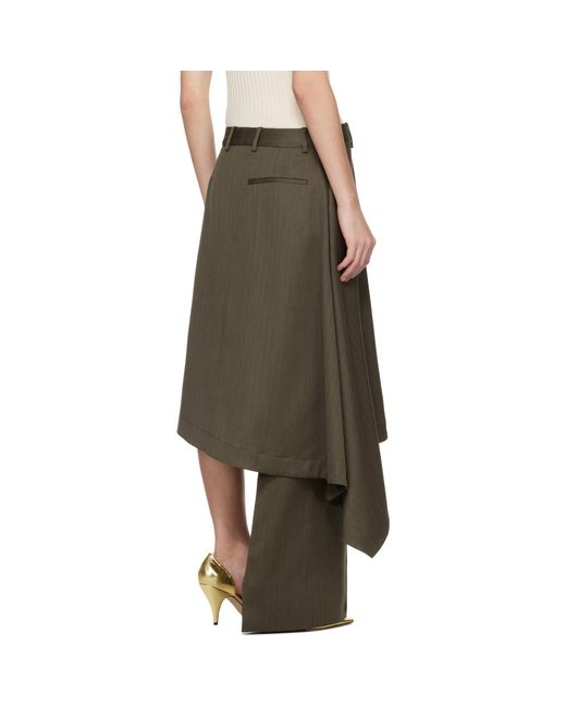 Bottega Veneta Multicolor Khaki Wool Subtle Stripe Skirt Trousers