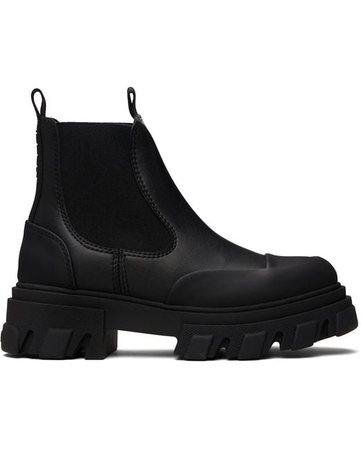 Ganni Black Stitch Cleated Low Chelsea Boots
