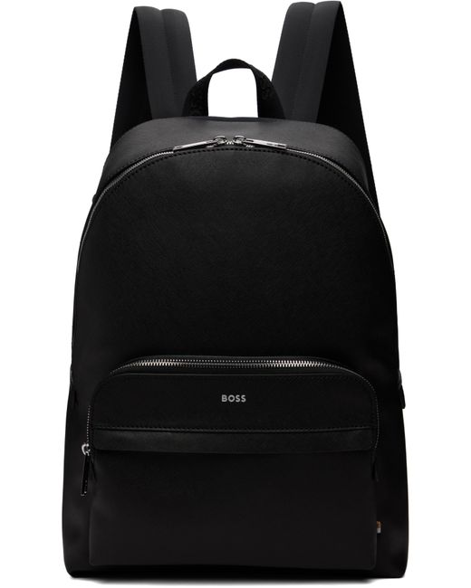 Boss Black Logo Stamp Leather Backpack for men