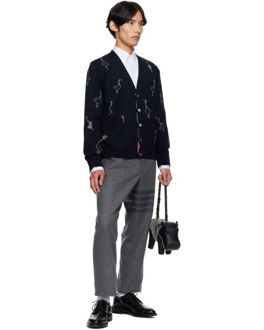 Thom Browne Gray Plain Weave 4-Bar Trousers for men