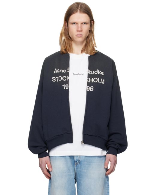 メンズ Acne ブラック ロゴ ジップセーター Blue
